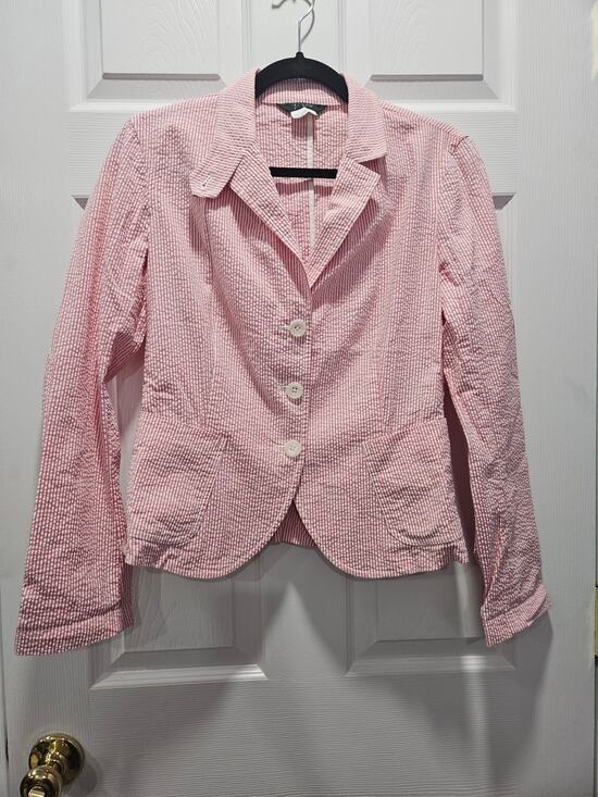 J crew Jackets & Blazers - J.Crew Pink White Seersucker Blazer Jacket Sample Size 4 Cotton Preppy Career
